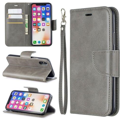Apple Iphone X / Xs Coque, Saturcase Luxe Pu Cuir Magnétique Flip Portefeuille Support Porte-Carte Protecteur Coque Housse Étui Avec Dragonne Pour Apple Iphone X / Xs (Gris)