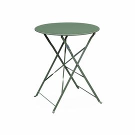 Table De Jardin Bistrot Pliable - Emilia Ronde Vert De Gris- Table Ronde Ø60 Cm En Acier Thermolaqué