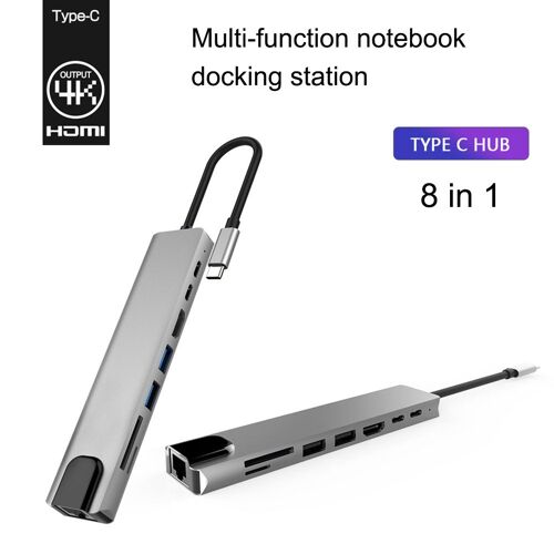 Hub de Type C vers HDMI, RJ45 USB 3.0 TF PD, Charge rapide, séparateur 8 en 1, adaptateur de Station d'accueil pour ordinateur portable, adaptateur d'alimentation