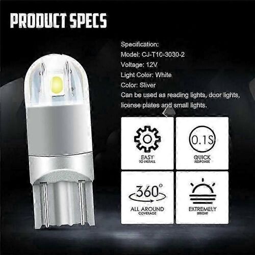 10pcs 6000k Canbus T10 168 194 W5w Dôme Licence Marqueur Latéral Led Ampoule