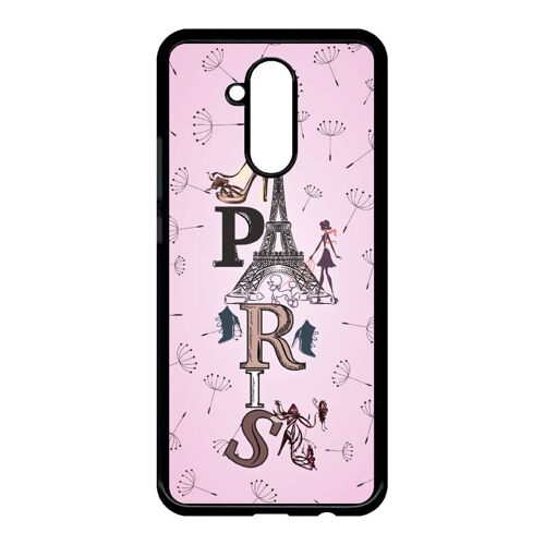 Coque Pour Smartphone - Paris Fond Rose Pale - Compatible Avec Huawei Mate 20 Lite - Plastique - Bord Noir