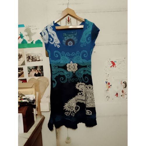 Robe Bleue Imprimé Blanc 38 M Desigual.