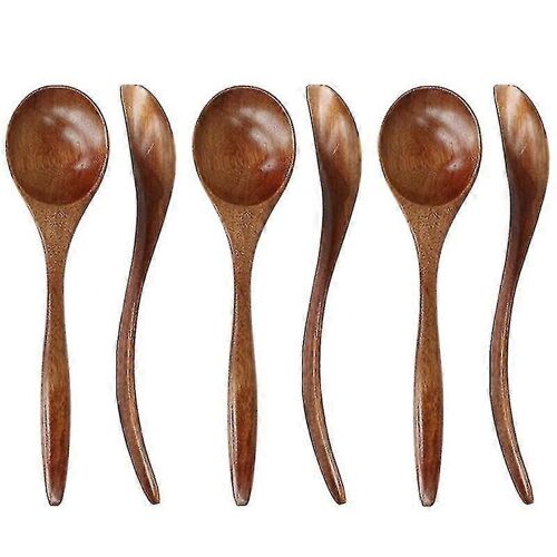 Cuillères En Bois Pour Manger, 6 Pièces Cuillère À Manger En Bois Naturel, Cuillère À Café Écologique De 7 Pouces À Café Artisanale