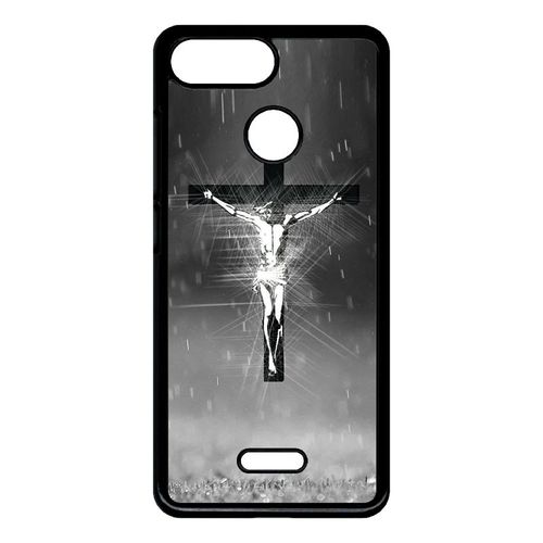 Coque Pour Smartphone - Jésus Croix Noir Et Blanc - Compatible Avec Xiaomi Redmi 6 - Plastique - Bord Noir