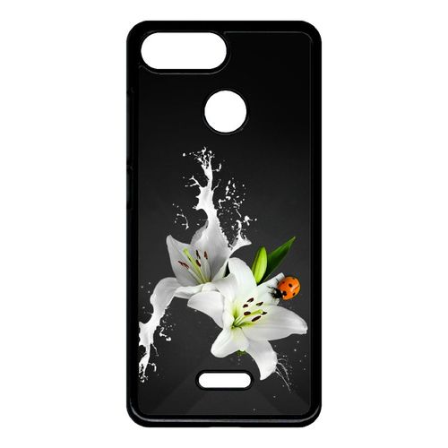 Coque Pour Smartphone - Lys Blanc Coccinelle Sur Fond Gris - Compatible Avec Xiaomi Redmi 6 - Plastique - Bord Noir
