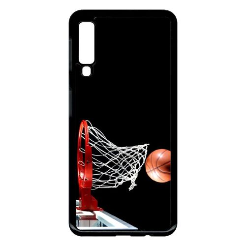 Coque Pour Smartphone - Basket Ball Dark - Compatible Avec Samsung Galaxy A7 (2018) - Plastique - Bord Noir