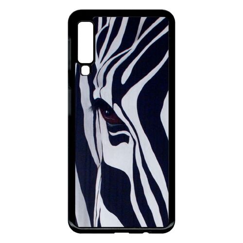 Coque Pour Smartphone - Motif Zebre Noir Et Blanc - Compatible Avec Samsung Galaxy A7 (2018) - Plastique - Bord Noir