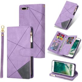 Coque Pour Iphone 7 Plus/Iphone 8 Plus, Pu Flip Case Anti-Choc Fentes De Cartes Fonction Support, Fermeture - Diamant Violet