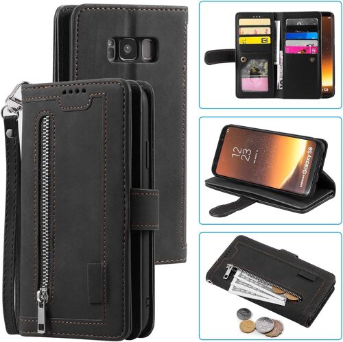 Coque pour Samsung Galaxy S8, PU Flip Case Anti-Choc Fentes de Cartes Fonction Support, Fermeture - Noir