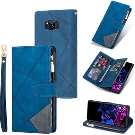 Coque Pour Samsung Galaxy S8 Plus, Etui En Cuir Pu Portefeuille Retro Antichoc Flip Case Anti-Choc Housse Avec Fentes De Cartes Fonction Support, Fermeture Magnetique - Diamant Bleu