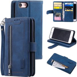 Coque Pour Iphone 6/Iphone 6s, Pu Flip Case Anti-Choc Fentes De Cartes Fonction Support, Fermeture - Bleu
