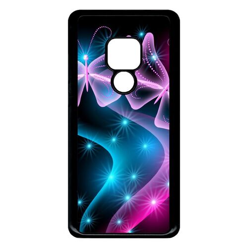 Coque Pour Smartphone - Papillons Roses - Compatible Avec Huawei Mate 20 - Plastique - Bord Noir