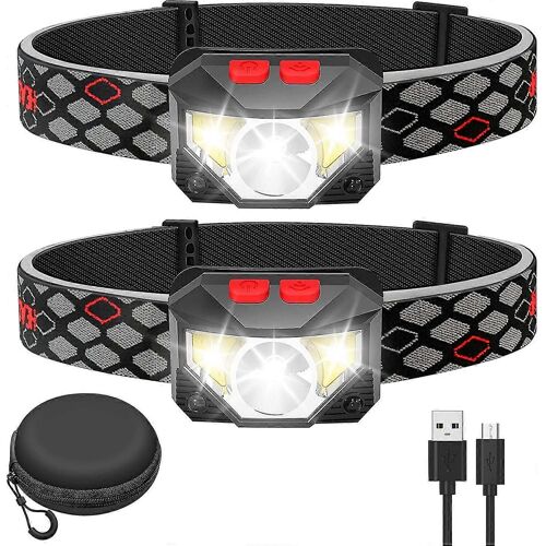 Torche De Tête Led, 2 Pièces Super Bright Motion Sensor Lampe Frontale, 1500 Lumens 10 Modes Torches De Tête 1200mah Usb Rechargeable, Torche Étanche, Camping, H