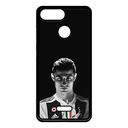 Coque Pour Smartphone - Ronaldo Juventus Foot Noir Et Blanc - Compatible Avec Xiaomi Redmi 6 - Plastique - Bord Noir