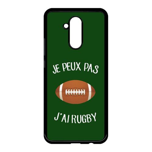 Coque Pour Smartphone - Je Peux Pas J Ai Rugby Ballon Fond Vert - Compatible Avec Huawei Mate 20 Lite - Plastique - Bord Noir