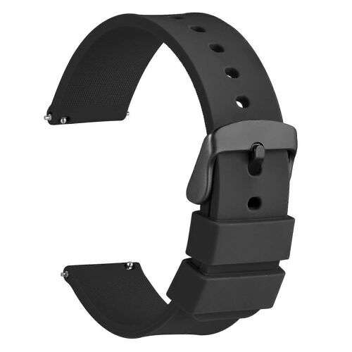 Bracelets De Montre En Silicone De 16 Mm, Boucle En Acier Inoxydable Noir, Dégagement Rapide -Noir