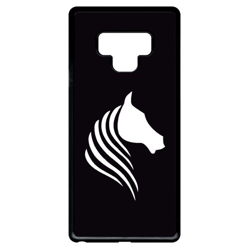 Coque Pour Smartphone - Cheval Fond Noir - Compatible Avec Samsung Galaxy Note9 - Plastique - Bord Noir