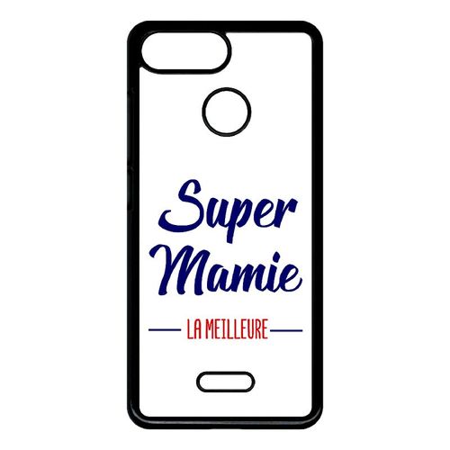 Coque Pour Smartphone - Super Mamie La Meilleure Fond Blanc - Compatible Avec Xiaomi Redmi 6 - Plastique - Bord Noir