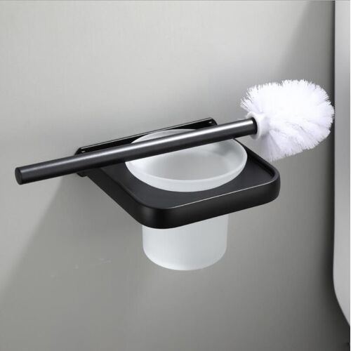 Porte-brosse de toilette en aluminiium, ensemble de brosses de toilette noires, espace en aluminium, tasse en verre givré, hôtel salle de bains, pendentif matériel