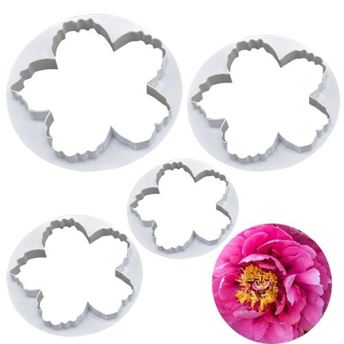 Outils De Décoration De Gâteaux, Ensemble De 4 Pièces, Moule À Fondant, Gomme, Fleur De Pivoine, Ensembles De Coupe De Pâte En Plastique