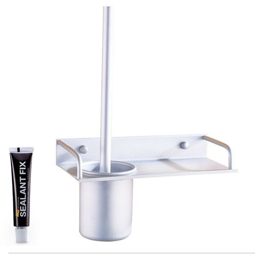 Porte-brosse de toilette mural, en aluminium, perçage libre, ensemble de brosses de toilette, ventouse, salle de bains, tasse de toilette, pendentif avec étagère