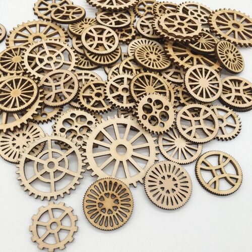 Roues Mixtes En Bois Naturel, 50 Pièces, 25   50mm, Pour Scrapbooking, Creux, Artisanat Pour Engrenages Faits À La Main
