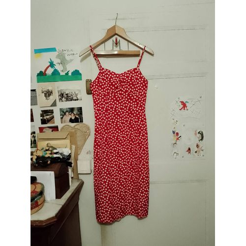 Robe Rouge Fleurs Blanches Fendue 34 Xs Shein.