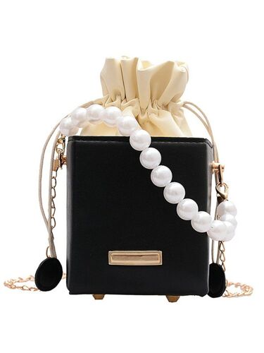 Mini Sac À Bandoulière En Cuir Pourr Femmes, Assorti, Chic, Chaîne De Perles, Élégant, Rétro, Simple, Couleur Unie