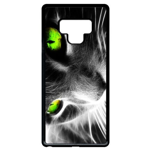 Coque galaxy note9 - chat noir et blanc yeux vert - noir
