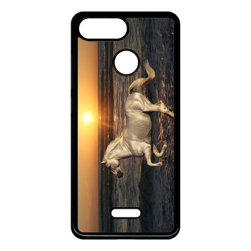 Coque Xiaomi Redmi 6 - Cheval Blanc Couché De Soleil Sur La Plage - Noir