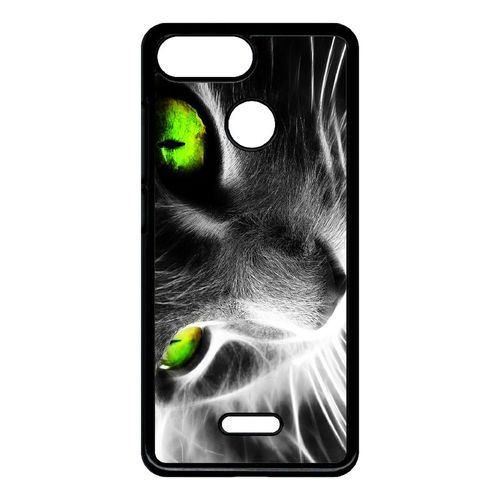 Coque Xiaomi Redmi 6 - Chat Noir Et Blanc Yeux Vert - Noir