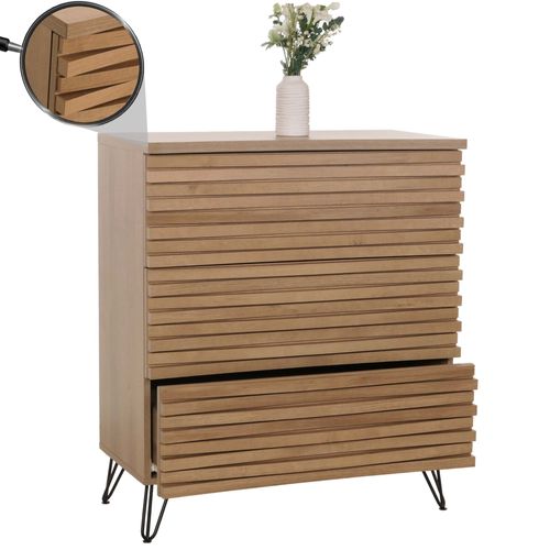Commode Hwc-M49, Buffet Armoire Highboard, Design 3d 3 Tiroirs Bois Massif Mangue Métal 94x80x45cm   Naturel