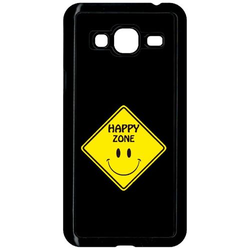 Coque Pour Smartphone - Happy Zone Smiley Noir - Compatible Avec Samsung Galaxy J3 (2015) - Plastique - Bord Noir