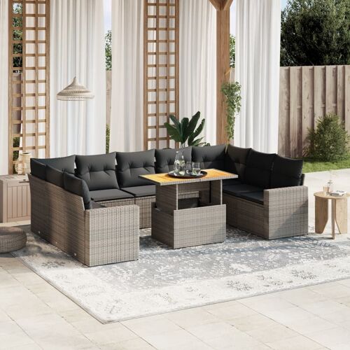 Vidaxl Salon De Jardin Avec Coussins 10 Pcs Gris Résine Tressée