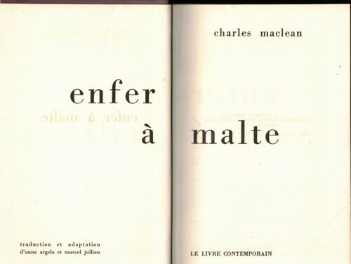 Charles Maclean Enfer À Malte Le Livre Contemporain 1958 Reliure Cartonnée