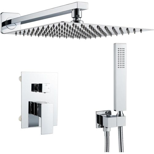 SUBZONAL-Système de Douche Encastré, Colonne de Douche avec Mitigeur Encastrable, Ensemble de Douche avec Carrée Douche de Tête, Douchette, Corps en Laiton, Chromé