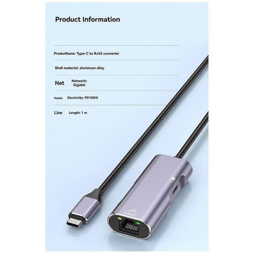 PD32 Typec vers carte réseau Gigabit Convertisseur de câble réseau de téléphone portable avec charge pour la diffusion en direct