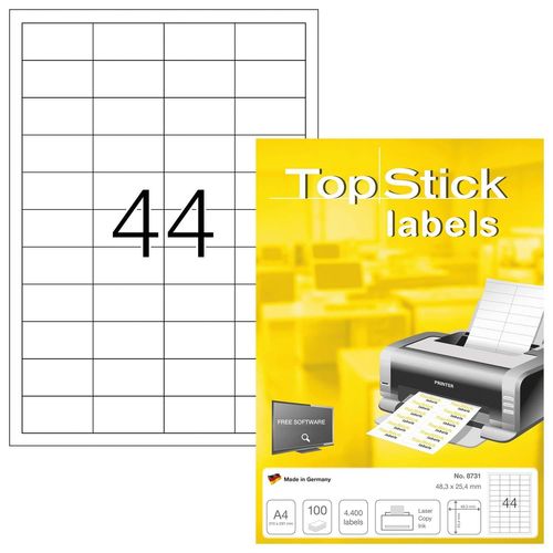 Top Stick 4400 Étiquettes Universelles, 48,3 X 25,4 Mm, Blanc