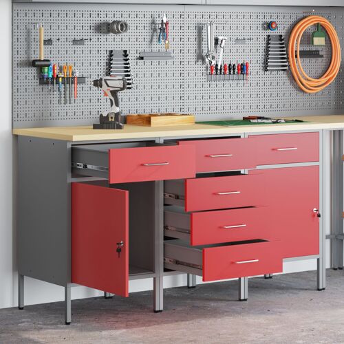 Ensemble de placard de boulot 3 pièces vidaXL Rouge et Gris en bois composite et acier