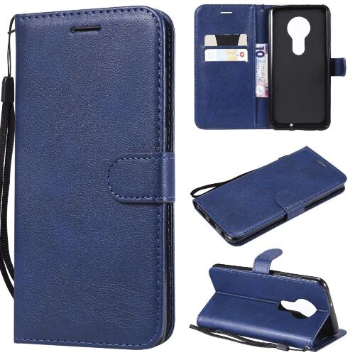 Flip Étui Pour Motorola Moto G7/G7 Plus Couleur Solide Classique Cuir De Haute Qualité Avec Fente Pour Carte Étui De Téléphone Portefeuille D'affaires - Bleu