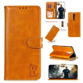 Portefeuille Étui Pour Oppo A9 2020/Oppo A5 2020 Fermeture Magnétique Titulaire De La Carte Toute La Protection Ronde Bicelle En Relief - Jaune