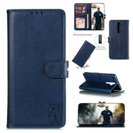 Portefeuille Étui Pour Oppo A9 2020/Oppo A5 2020 Fermeture Magnétique Toute La Protection Ronde Titulaire De La Carte Bicelle En Relief - Bleu