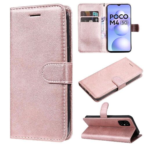 Tongez Étui Pour Xiaomi Poco M5 4g Couleur Solide Classique Cuir De Haute Qualité Étui De Téléphone Portefeuille D'affaires Avec Fente Pour Carte - Couleur Rose