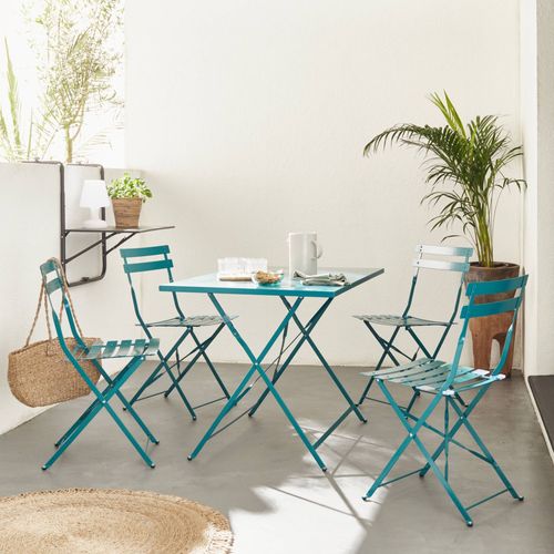 Salon De Jardin Bistrot Pliable - Emilia Rectangulaire Bleu Canard - Table Rectangulaire 110x70 Cm