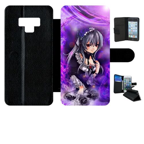 Etui A Rabat - Manga Fille Violet - Compatible Avec Samsung Galaxy Note9 - Simili-Cuir - Bord Noir