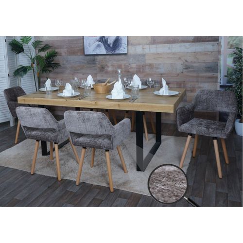 Lot De 6 Chaises De Salle À Manger Hwc-A50 Ii, Chaise De Cuisine Rembourrée, Bois Tissu/Textile Chenille (465g/M²) Mvg   Marron