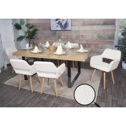 Lot De 6 Chaises De Salle À Manger Hwc-A50 Ii, Chaise De Cuisine Chaise Rembourrée, Bois Tissu/Textile Bouclé (450g/M²) Mvg   Crème