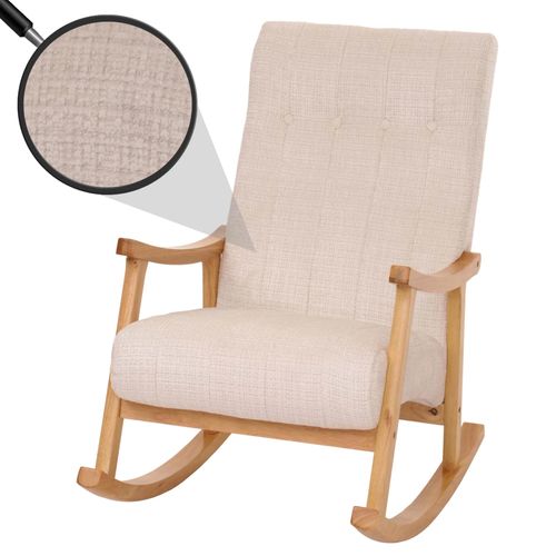 Fauteuil À Bascule Hwc-K10, Fauteuil Relax, Bois Mvg Tissu/Textile Chenille (465g/M²)   Crème, Piètement Naturel