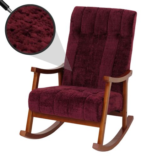 Fauteuil À Bascule Hwc-K10, Relax, Bois Mvg Tissu/Textile Chenille (465g/M²)   Bordeaux, Piètement Imitation Noyer