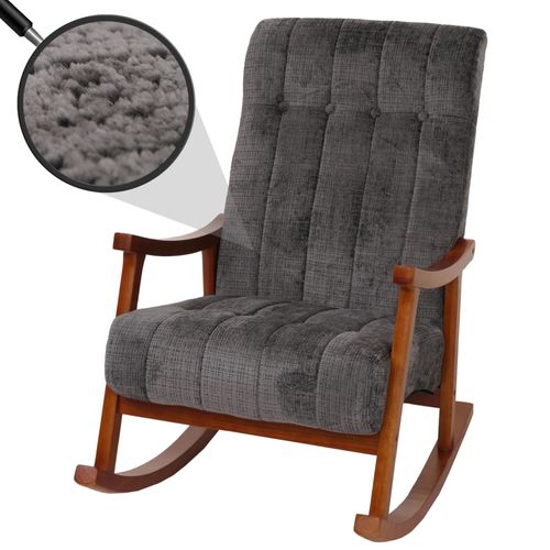 Fauteuil À Bascule Hwc-K10, Relax, Bois Mvg Tissu/Textile Chenille (465g/M²)   Gris Foncé, Piètement Imitation Noyer